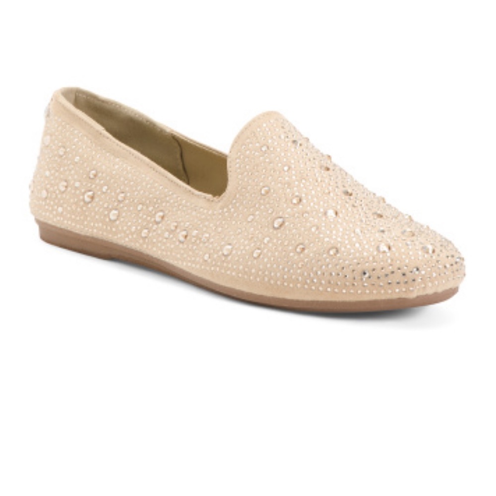 Steve Madden Nude/Beige Embellished Slip-On Loafers
